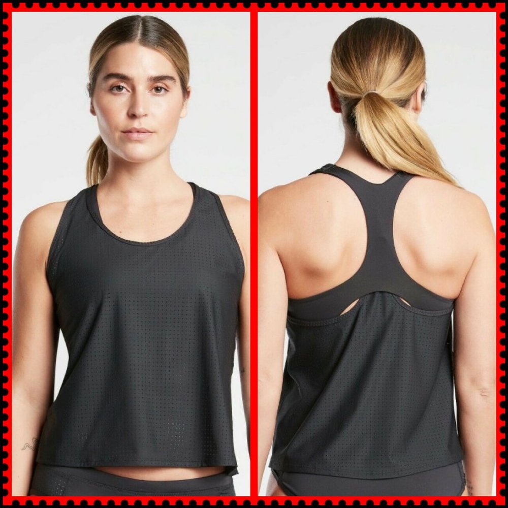 NWT ATHLETA Cross Train Tankini Support Top Black Perforated